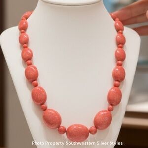 Gorgeous Jay King Desert Rose Trading Pink Red Coral Sterling Silver Necklace